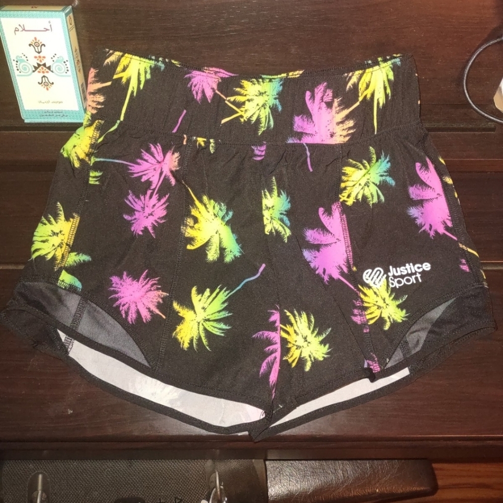 Justice Sport Girls Large Black and Neon Palm Shorts
